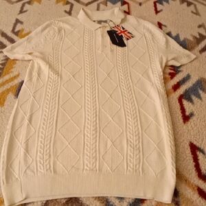 French Connection Men's Cream Cable Knit Cardigan